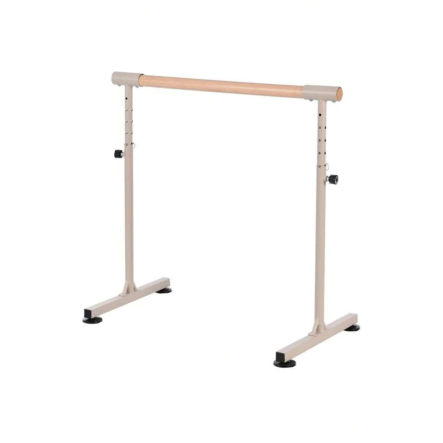 [Ballet Barre Stand/Lesson Barre] 5-Level Height Adjustment (85-105cm), Made Of Natural Wood And Steel, Portable, H-Shaped Legs, Suction Cups, Double Lock, 100kg Weight Capacity, 5cm Diameter, Easy To Grip, Rounded Corners, For Ballet Practice At Home, Beige, Assembly Required. - Beige - View 1
