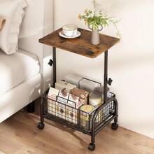 Mesa Auxiliar Sala con Ruedas, Mesa Lateral Plegable Pequeña para Sala, Mesa para Cama y Sofá Altura Ajustable, Carrito Organizador con Cestas Mesa de Café Chica Moderna Recamara, 1 Pieza - 1 - Ver 5