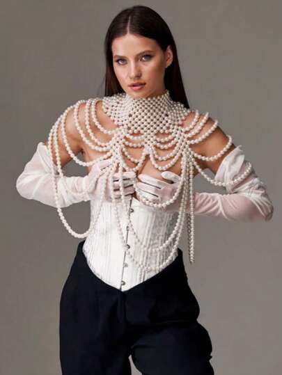 1 Pieza Impresionante Collar de Chal con Perlas para Fiesta, Decoración de Disfraz, Cadena de Body de Perlas Lujosa, Adecuada para Bares, Fiestas, Festivales de Música, Actuaciones de Baile, Regalos para Mujeres, etc.