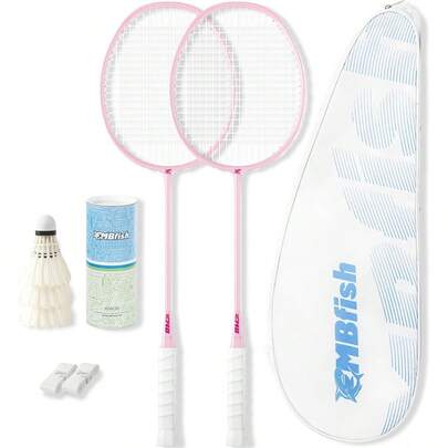 Set With 2 Rackets, 3 Shuttlecocks, 2 Replacement Grip Tapes And 1 Bag - Perfect For Beginners & Outdoor Games