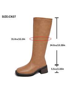 Sepatu Bot Berkendara/Motor Setinggi Lutut Hak Sedang Terbaru untuk Musim Gugur/Dingin, Minimalis & Serbaguna untuk Wanita - Khaki - View 9