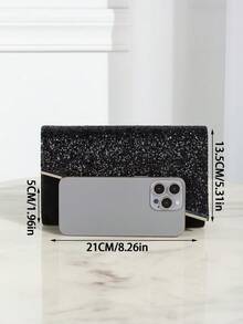 REMANLAND Shiny Evening Clutch, Elegant Fashion Envelope Bag, Ladies Wedding Party Handbag - Black - View 7