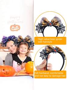 1pc Halloween Bow Headband, Creative Black Spider Web Bow Hair Accessory, Children's Party Funny Decor Headpiece, Fashionable Holiday Hair Decoration