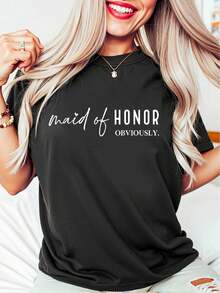 Oversized Style For Women, Maid Of Honor Tee, Maid Of Honor Obviously, Bridesmaid Gift, Bridesmaid Tshirt, Bridesmaid, Bridal Gifts, Wedding Gift, Wedding Shirt, Loose Type Shirt For Women, Perfect For Holiday Parties Or Gift Giving, Soft And Comfortable - màu đen - Xem 1