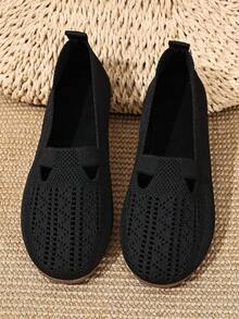 Women's Knitted Hollow-Out Breathable Yet Distinctive Slip-On Casual Flat Shoes, Relaxed, Comfortable And Stylish For Everyday Wear