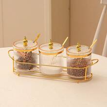 3pcs Luxury Spice Jars Kitchen Storage Condiment Containers Set, Includes 3 Jars And 1 Spoon