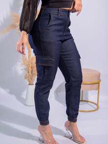Women's Cargo Jeans Jogger High Waist Butt Lifting Premium Pants With Lycra Side Pockets - 牛仔褲清潔劑 - 查看 4