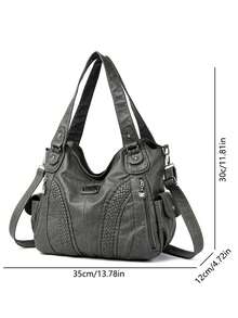 Túi xách da mềm cao cấp sang trọng thiết kế túi đeo chéo cổ điển cho nữ dung tích lớn túi đeo vai nữ - Xám - Xem 5