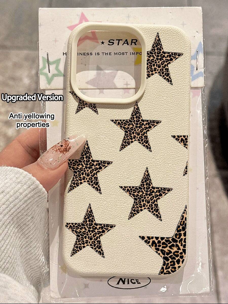 1件装 时尚豹纹星形图案防水防震防滑软手机壳，兼容苹果及其他品牌手机 - 彩色 - 查看 1