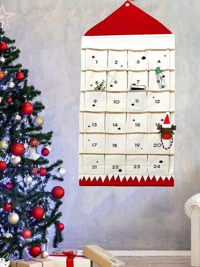 1PC Christmas Countdown Calendar, Comes With 24 Storage Bags, Bedroom Hanging Bags, Bedroom Decoration Storage Bags, Home Organizing And Storage Supplies, Bedroom Accessories, Bedroom Decoration Home Decor Christmas Decorations Winter Christmas Decorations Home Christmas Gifts Christmas Decor