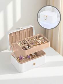 Large-Capacity Luxury Leather Double-Layer Jewelry Storage Box With Layered Design And Accessory Tray. Suitable For Women/Girls, It Can Store Earrings, Necklaces, Rings, And Bracelets. It Is The Perfect Gift For Mothers/Wives/Valentine's Day Or For Classmates And Best Friends During Back-To-School Season.,Room Decor - Multicolor - View 16