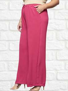 Duna Women's Plus Size Wide Leg Pants Kit 3 - Vinho Verde and Pink - View 7