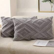 1pc Decorative Faux Wool Throw Pillow Covers Christmas Soft Plush Fuzzy Short Fleece Square Patterned Cushion Cases Solid Pillowcases Couch For Bed Sofa Living Room Gifts Birthday Graduation