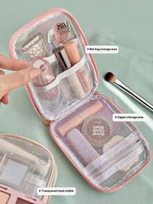 1pc Large Capacity Transparent Mesh Waterproof Cosmetic Bag, Portable Travel Toiletry Bag, Elegant Makeup Organizer, Lightweight And Compact For Skincare And Makeup On The Go - Multicolor - View 10