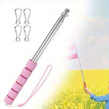Telescopic Handheld Flagpoles, Telescopic Flag Pole With Clips Portable Stainless Steel Flag Pole For OutsideFlag Pole
