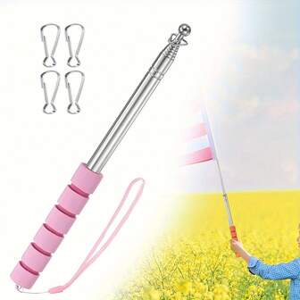 Telescopic Handheld Flagpoles, Telescopic Flag Pole With Clips Portable Stainless Steel Flag Pole For OutsideFlag Pole