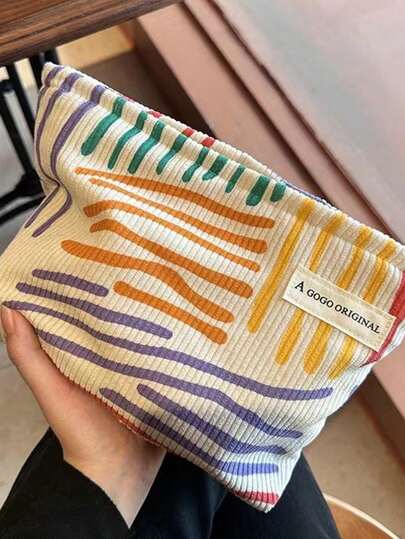 1 件大容量彩色条纹化妆包、便携式手持化妆包、旅行用化妆旅行洗漱用品收纳包、洗漱用品收纳包、带拉链的旅行化妆包、化妆刷包、适用于假日海滩、浴室收藏、卧室收藏、旅行、居家、露营、女性礼物、大学宿舍、返校、学校用品、旅行必备品、旅行配件、假日必需品