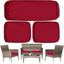 Outdoor Patio Seat Cushion Covers, 3 Pack Waterproof Replacement Cushion Cover Fit For 4-Seater Wicker Rattan Conversation Set Loveseat Chair Couch Furniture, Cover Only, 38x19x2,19x19x2, Burgundy,18147977