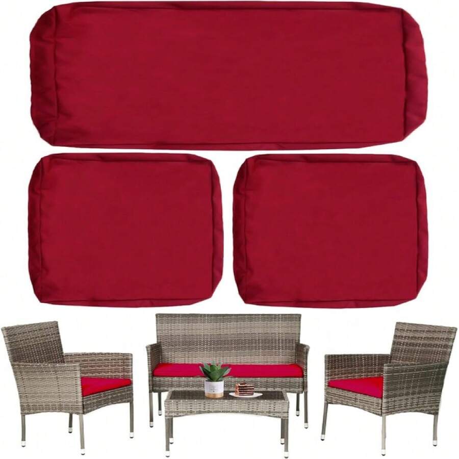 Outdoor Patio Seat Cushion Covers, 3 Pack Waterproof Replacement Cushion Cover Fit For 4-Seater Wicker Rattan Conversation Set Loveseat Chair Couch Furniture, Cover Only, 38x19x2,19x19x2, Burgundy,18147977