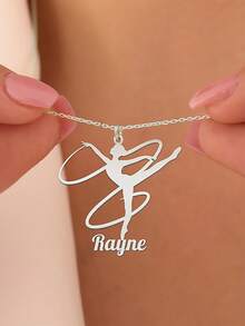 1件优雅不锈钢芭蕾舞者吊坠项链，可定制名字，简约艺术体操风格，日常佩戴配饰，四季皆宜，适合返校季、派对等场合。 - 彩色 - 查看 13