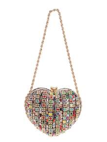 Evening Bag For Women Luxury Heart Shape Clutch Rhinestone Handbag Bridal Wedding Purse Elegant Shoulder Crossbody Bag With Detachable Chain For Cocktail Banquet Prom Party