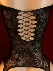 One-Piece Sexy Lingerie Women Body Open Crotch Bodystocking Underwear Catsuit Bodysuit Mesh Fishnet Tights Erotic Sleepwear - 黑色 - 查看 5