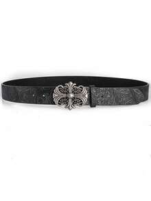 1 pièce Ceinture style vintage unisexe - Ceinture mode en faux noir avec boucle ajourée rétro - Ceinture style punk rock Y2K, convient pour jeans, robes et tenues décontractées - Noir - Voir 3