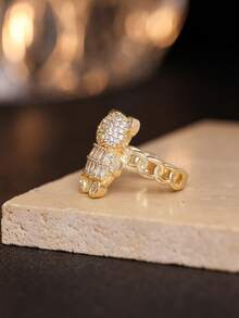 1 Peça Anel Colar Pingente de Urso Cartoon Fofo e Cintilante - Joia Animal Requintada - Para Meninas - Presente Perfeito para Amigos