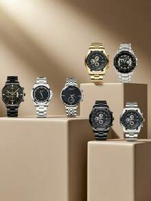 7 件套优雅简约高端时尚休闲商务多功能仿三眼时尚男士手表礼品套装，适合生日、万圣节、秋季礼物