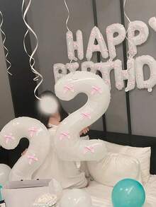 Balões metalizados brancos com números de 0 a 9, 81 cm (32 polegadas), com laço rosa. Ideais para festas de aniversário, Dia dos Namorados, aniversários de casamento, Natal e Ano Novo. - Branco - Ver 8