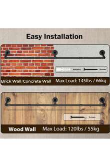 1 قطعة رف ملابس من أنبوب صناعي، مثبت على الحائط، من الحديد الأسود، تعليق ملابس متعدد الأغراض ثقيل الوزن، موفر للمساحة، قابل للفك، 184 سم - حل خزانة بطراز صناعي متين للشقق والغرف الصغيرة والمغاسل والمداخل والخزائن والمدارس الداخلية، مناسب للمعاطف والقمصان والفساتين والإكسسوارات، إطار أنبوب فولاذي قوي، تركيب سهل على الحائط، بمظهر حديث من طراز الصناعي - الأسود - مشاهدة 5
