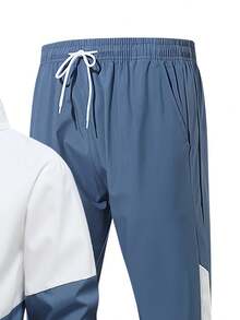 2025 Men'S Teen Spring Autumn Minimalist Tracksuit - Moisture-Wicking Breathable, Long Sleeve & Pants Set, Color Block Hooded Sports Suit, Ideal For Outdoor Hiking, Running & Training, Regular Fit, Solid Color, Non-Stretch Fabric, Lash Sets, Sports Suit, Hooded, Long Sleeve, Pants, Set, For Outdoor