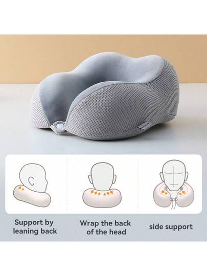 Waffle Texture Compressible Memory Foam Shaped Neck Pillow, Convenient Storage, Slow Rebound, Travel Support Kussen Airplane, Sleeping, Pain Relief view 3
