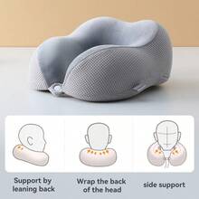 Waffle Texture Compressible Memory Foam U-Shaped Neck Pillow, Convenient Storage, Slow Rebound, Travel Neck Support Pillow For Airplane, Sleeping, Neck Pain Relief