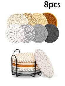 8pcs Table Mats, Cup Coasters, Brown Individual Table Mats, Handwoven Insulating Mats, Coasters, Plates And Pots Mats - Multicolor - View 9