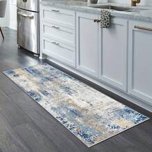 1 件装现代蓝米色抽象图案地毯，柔软防滑可水洗，适用于客厅、厨房、卧室、玄关、迎宾垫、门垫、户外垫、厨房地毯、家居装饰 - 彩色 - 查看 6