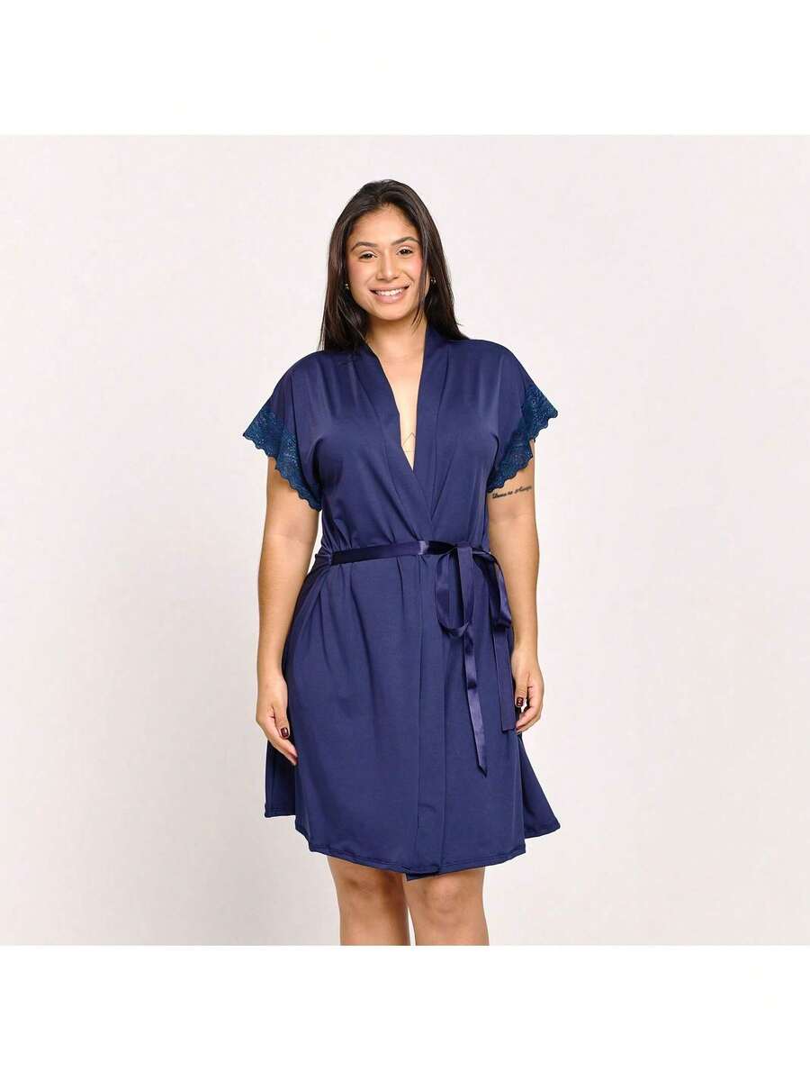 Hoby Robe Microfiber Luxury Sensual Comfort Hobby Bathrobe Honeymoon Nightwear | 811 - 藏蓝色 - 查看 1