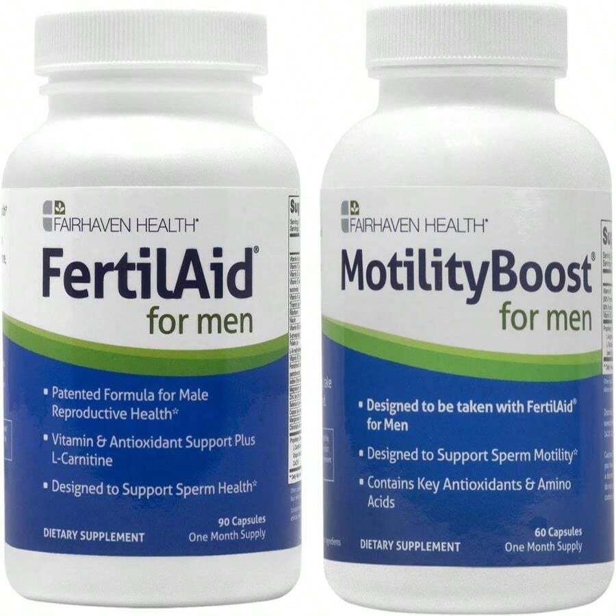 FertilAid For Men And MotilityBoost Combo, Prenatal Vitamins And Male Fertility Supplement To Support Count And Motility With L-Carnitine, CoQ10, Zinc And More, 150 Capsules, 1 Month Supply - Trắng - Xem 1
