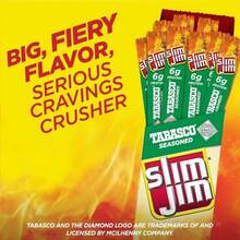 Slim Jim Giant Smoked Meat Sticks, Tabasco Flavor, 6g Protein Per Stick, Camping Snack, 097 Oz (24 Count) - Flavor NameA - 查看 4