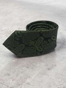 Luxury Men's Skinny Ties Polyester Silk Solid Polka Dot Striped Check Skinny Jacquard Groomsman Tie - 綠色 - 查看 2