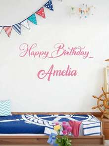 1pc Customized Name Wall Decal, Birthday Home Decor, Suitable For Bedroom Art And Wallpaper. Sticker Decoration, Applicable For Living Room, Bedroom, Bathroom, Elegant Font Design, Multiple Colors Available (Black, White, Pink, Red, Yellow, Gold, Colorful, Etc.), Poetcore, Diy Kits, Personalised Birthday Things - Multicolor - View 4