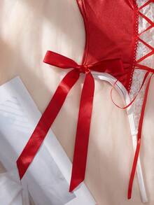 Women's Lingerie Sexy,PU Bandage,Sleeveless,Bow,With Underwire,Sweet Nurse Cosplay Bodysuit,Christmas Lingerie. - Red - View 8