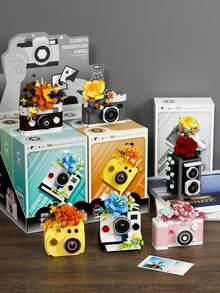 6pcs (0-5 Inches) Camera Simulation Building Block Toy Models, Made Of ABS Plastic, Cute Camera Shaped Blocks With Camera & Flower Patterns, Simple Assembly, Great DIY Gift And Home Decor Accessory - Multicolor - View 12
