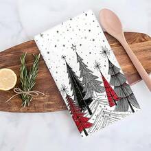 1pc/2pcs/100pcs Christmas Tree Printed Pattern Kitchen Towels And Dishcloths, Suitable For Interior Decoration In Restaurants, Kitchens, Bathrooms, Party Decoration, Holiday Gifts, And Can Be Given As Christmas Gifts