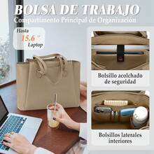 RAINSMORE Bolsas para Laptop de Mujer 15.6 Pulgadas Maletin Portafolios de Piel Bolso Tote Para Trabajo Universidad - Caquí - Ver 3