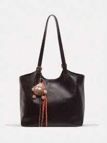 New Fashion Solid Color PU Leather Women's Shoulder Bag, Retro Handbag With Buckle And Zipper, Large Capacity Tote Bag, Suitable For Travel, Shopping, Dating, Suitable For Teenagers, Female College Students, Young Professional Women, Ideal For Office, School, Work, Business, Commuting, Outdoor, Travel And Other Occasions - Coffee - View 2