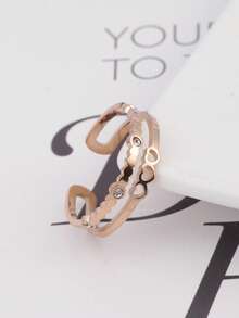 1枚不锈钢玫瑰金镂空双层心形立方氧化锆戒指，时尚百搭甜美风格，适合女性日常佩戴、派对、生日、礼物等场合。 - 尚雙層鏤空小愛心戒指 - 查看 5