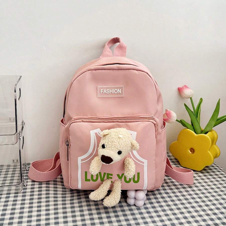 Women's Backpack Random Shipment Model Small Girl With Teddy Bear Decoration Cute Casual Backpack - 粉色 - 查看 1