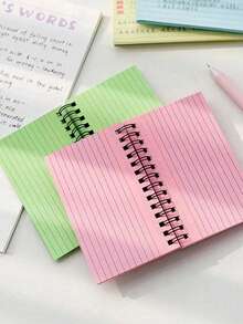 2pcs/1pc Simple Colorful Spiral Notebook, Multifunctional Coil Notebook Candy Color Lined Portable Diary Memo Index Card Creative Notepad, Easy Tear Binding, Pink Blue Green 5 Color Mix, Office Supplies Diary Notebook Student Back To School Stationery, Birthday Thanksgiving Gift, School Prize And Reward