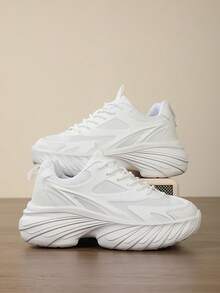 女式厚底厚底运动鞋，透气网眼增高休闲轻便运动鞋，多功能厚底运动鞋 - 白色 - 查看 5